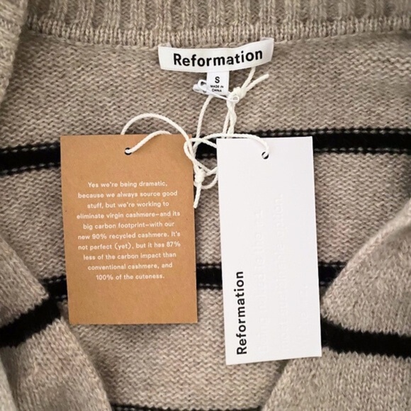 NEW Reformation Beckie Cashmere Collared Sweater Barley with Black Stripe Small - Picture 14 of 17